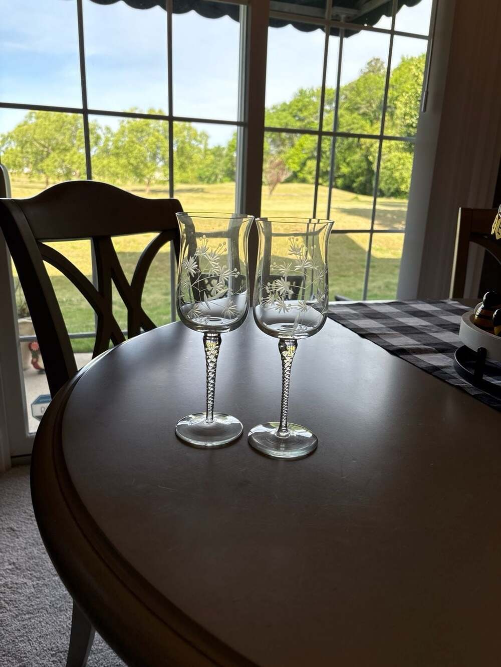 Princess House Heritage Etched Floral Wine Glasses with Twisted Stem, Set of 2